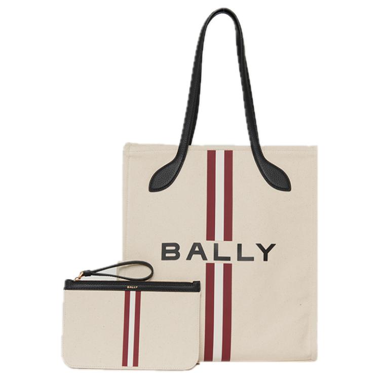 

BALLY Тканевая сумка-шоппер с кожаными вставками из коровьей кожи большая женская одноплечевая натуральная