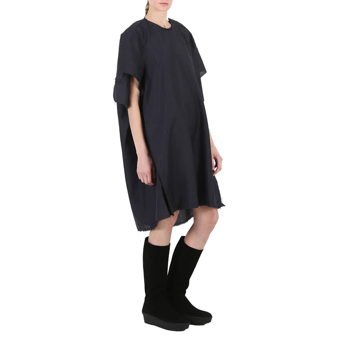 Maison Margiela Антрацитовое платье оверсайз из мохера и шерсти с необработанным краем, Anthracite — фото 2