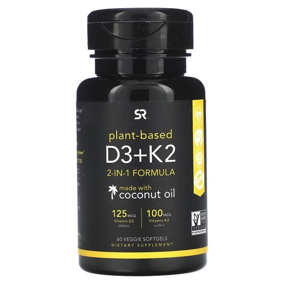 

D3 + K2 на растительной основе Sports Research, 60 мягких желатиновых капсул