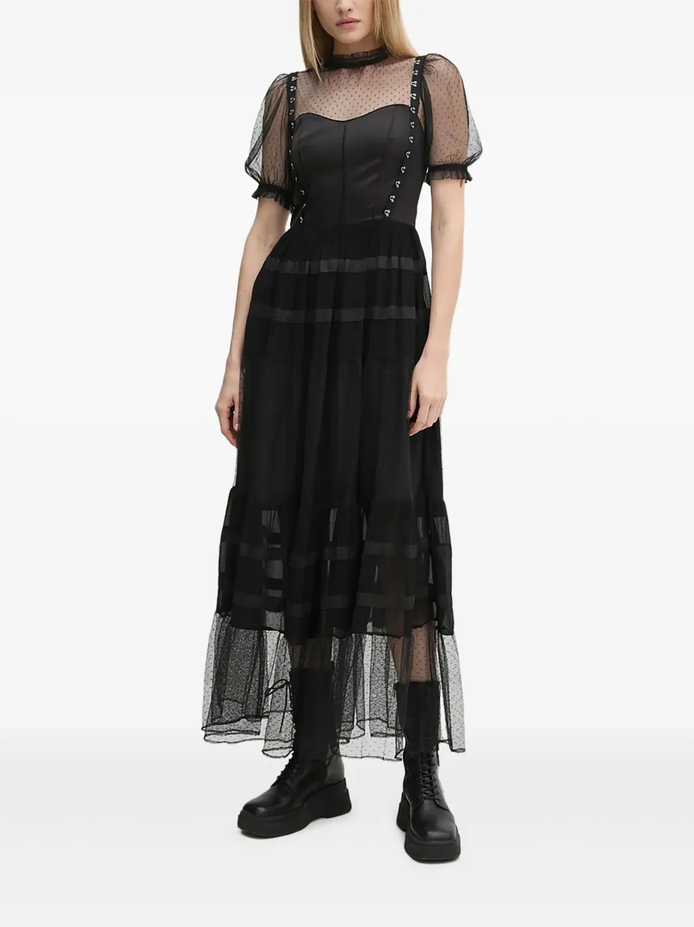 

Платье из тюля с люверсами AllSaints, черный