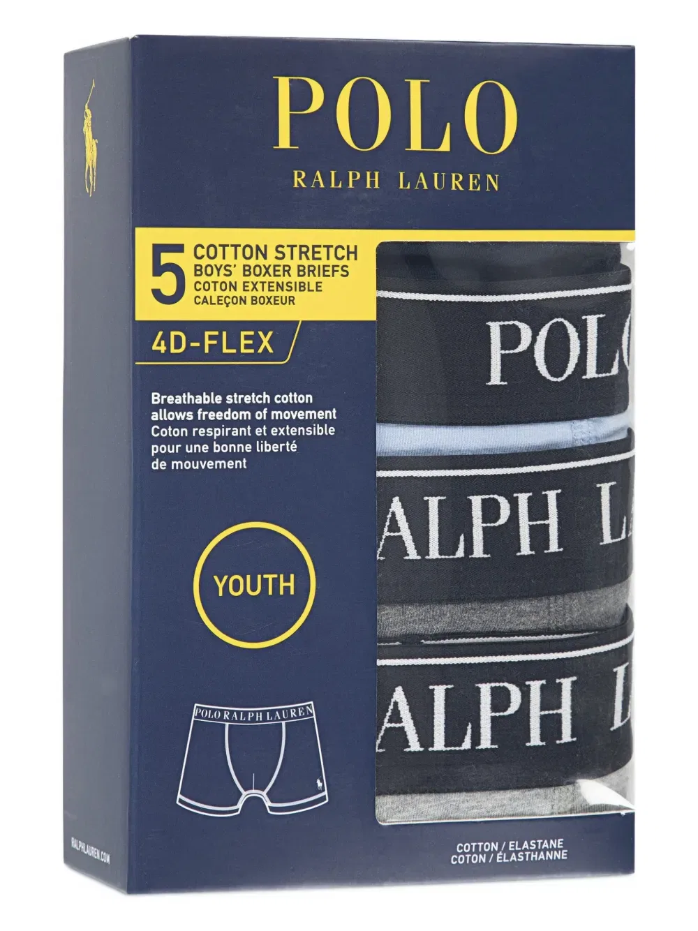 Боксеры с логотипом на поясе (комплект из пяти штук) Polo Ralph Lauren Kids, серый — фото 4