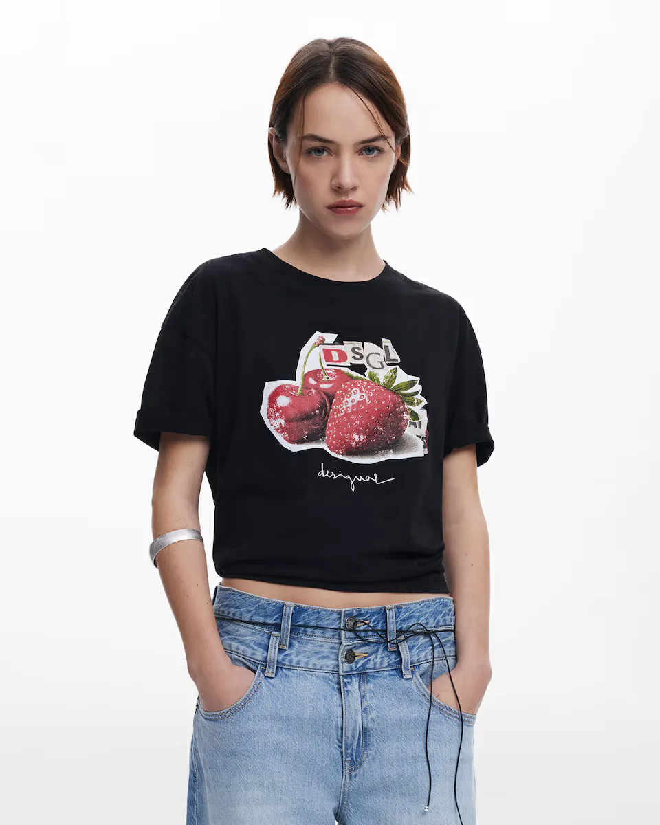 

Женская футболка с логотипом фруктов спереди Desigual, черный