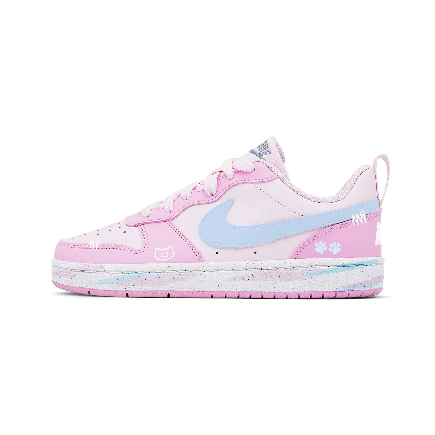Кроссовки детские Nike Court Borough Sweet Berry Cat Paw низкие для скейтбординга синие розовые