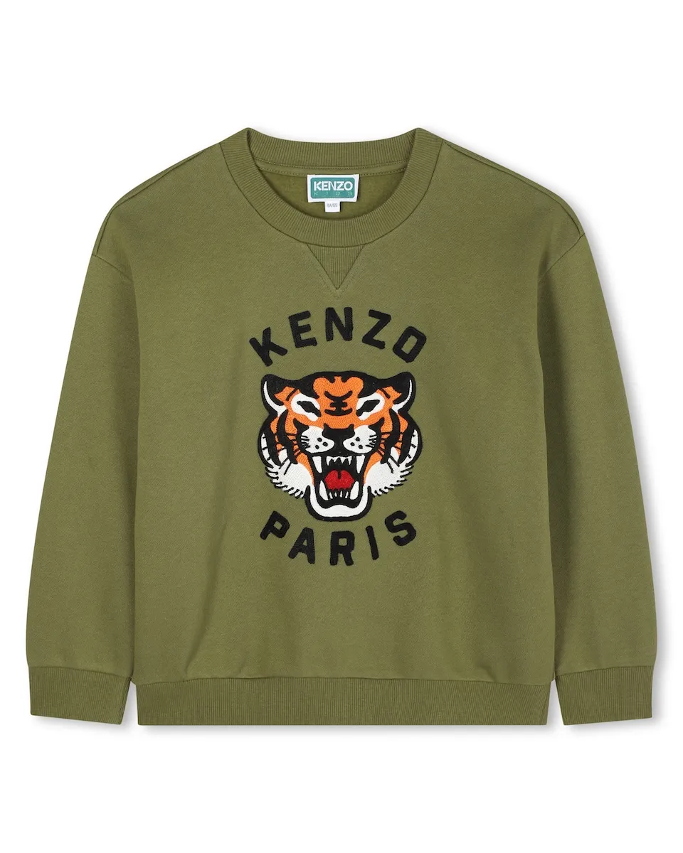

Детская хлопковая толстовка с принтом спереди Kenzo Kids, военный зеленый