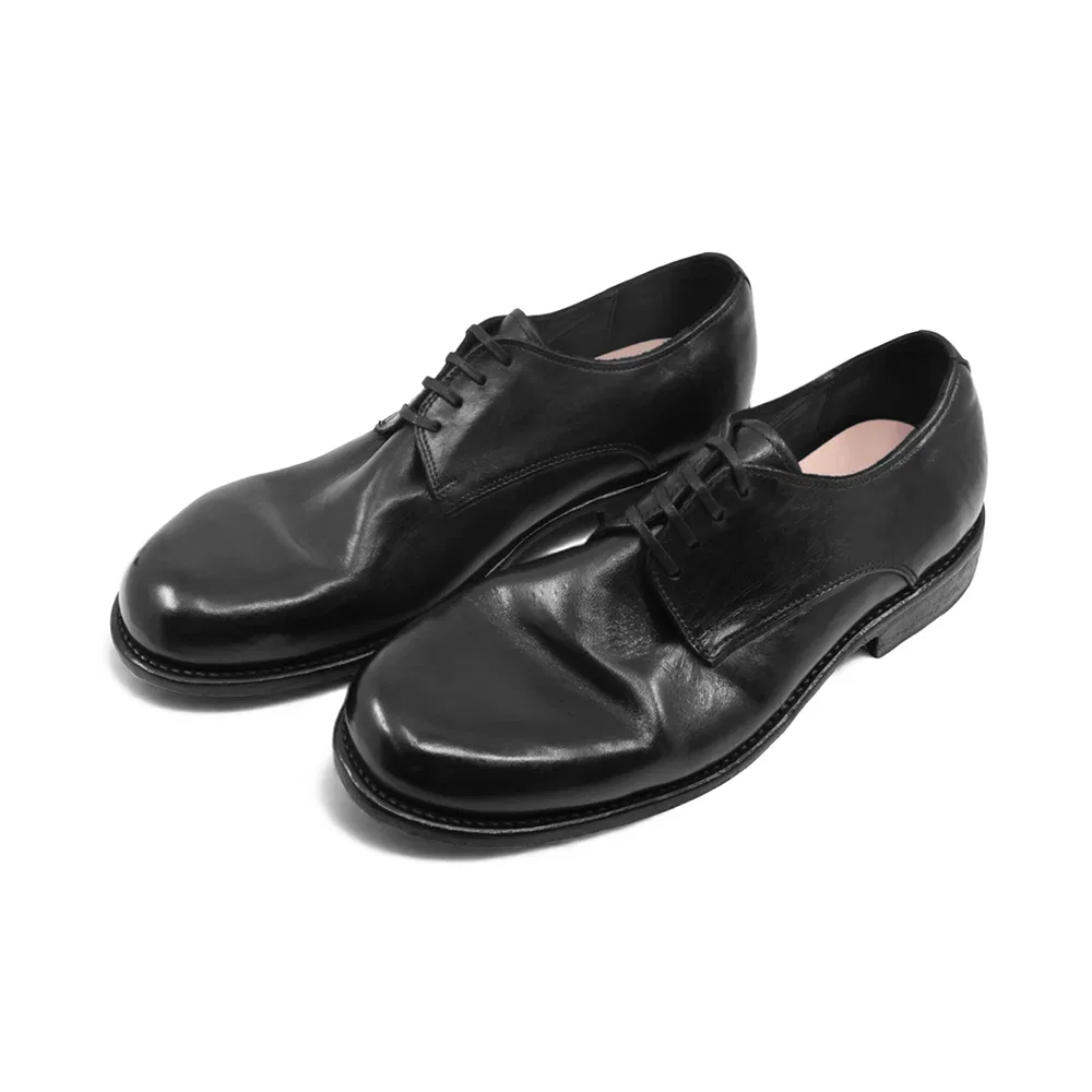 Мужские чёрные туфли дерби Yase WSR-4B на кожаной подошве Goodyear Welt
