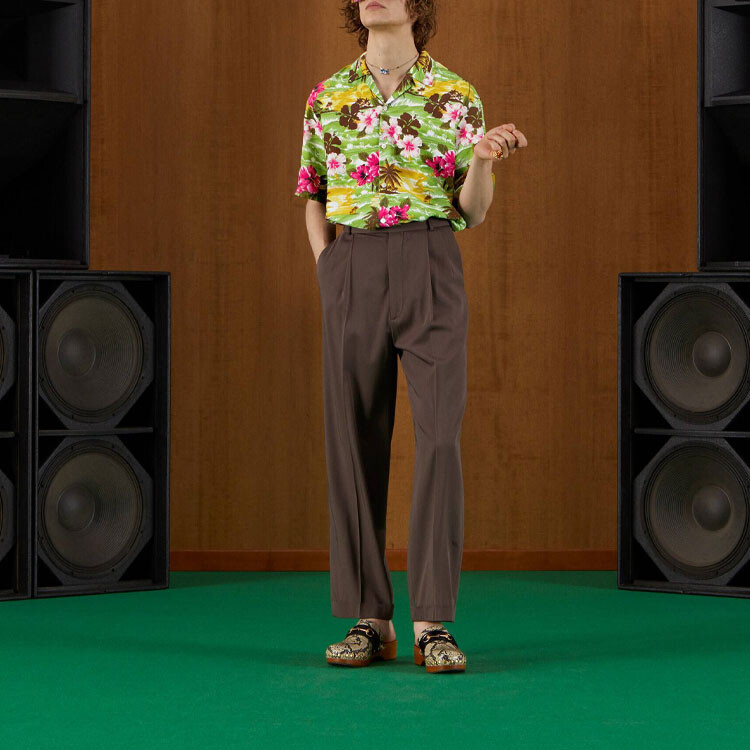 Рубашка мужская Gucci, классическая, зеленая — фото 3