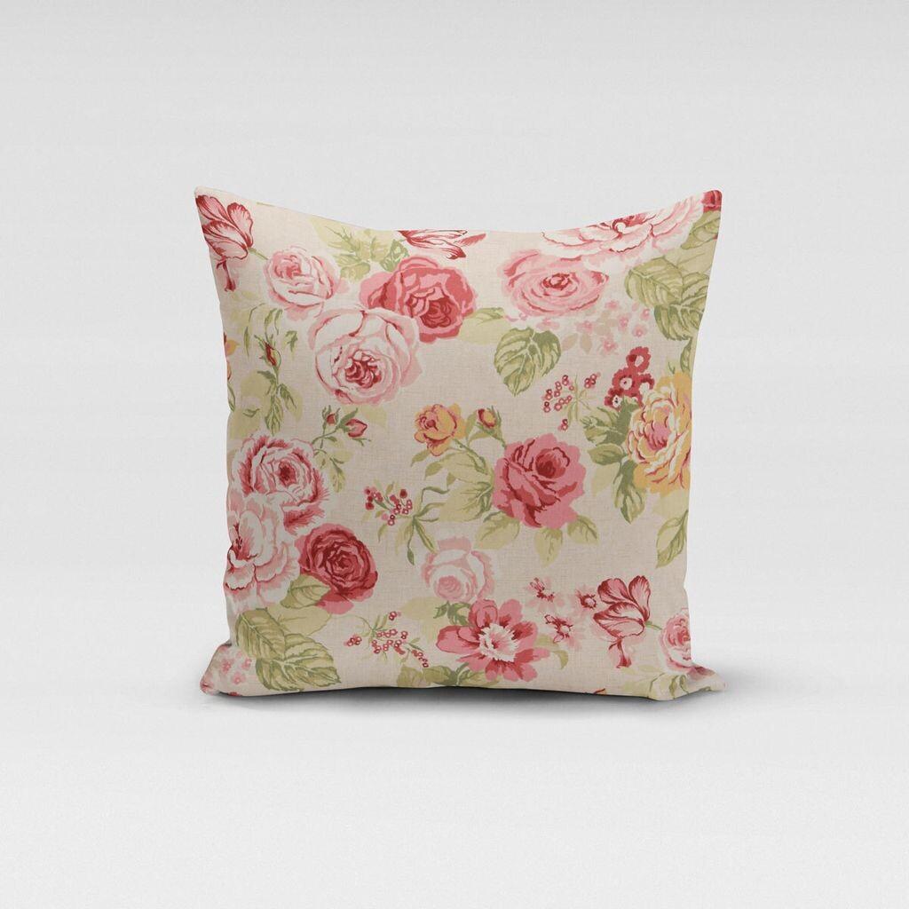 

КРАСИВАЯ ЖИЗНЬ. Чехол на подушку цветы розы бежевый зеленый красный размер 80х80см (ВхШ) размер 80х80см (ВхШ) Schöner-Leben