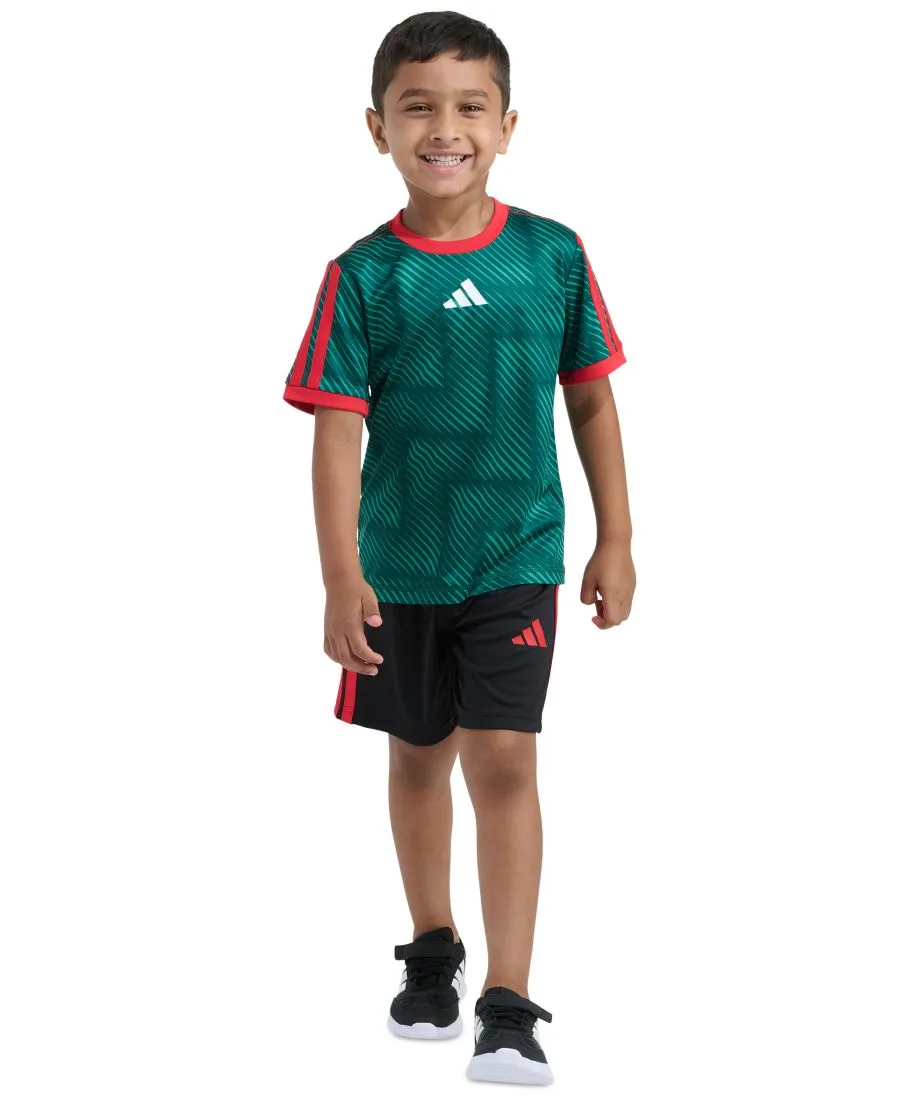 Детский комплект из футболки и шорт с принтом (2T-7), размер 2T Adidas, зеленый/черный