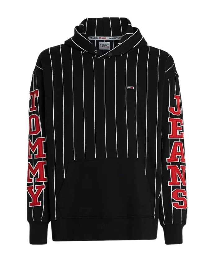 

Худи в полоску из хлопка, черное Tommy Jeans, черный