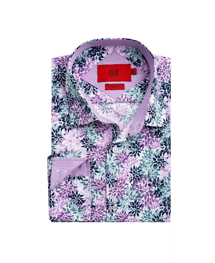 

Спортивная рубашка на пуговицах Big Boys Purple Slim Fit с цветочным принтом Elie Balleh, фиолетовый