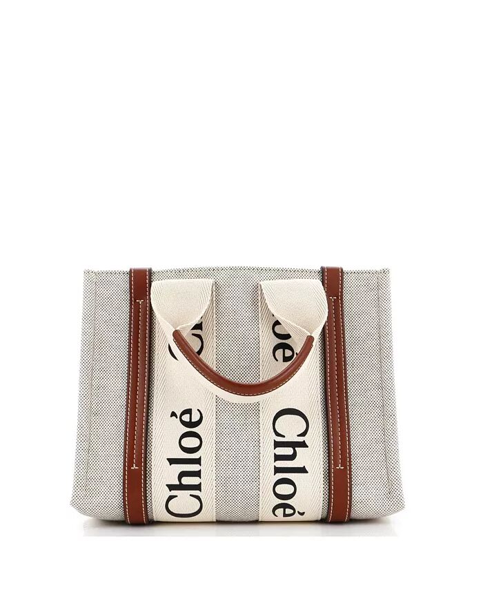 

Маленькая деревянная сумка-тоут из холста с кожей Pre-Owned Chloe, коричневый