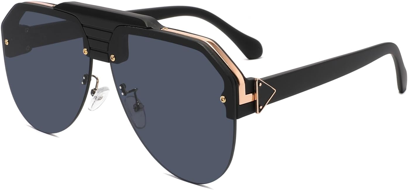 

Солнцезащитные очки-авиаторы Cassie Oversized в стиле ретро без оправы для вождения, активного отдыха, модная одежда, подарки для женщин, черные/черные Fayoh, Black/Black