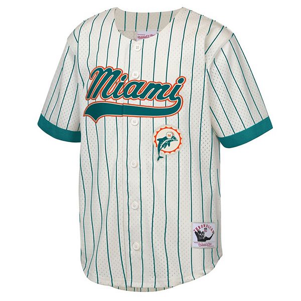 Бейсбольная футболка youth dan marino cream miami dolphins с именем и номером игрока Mitchell & Ness — фото 3