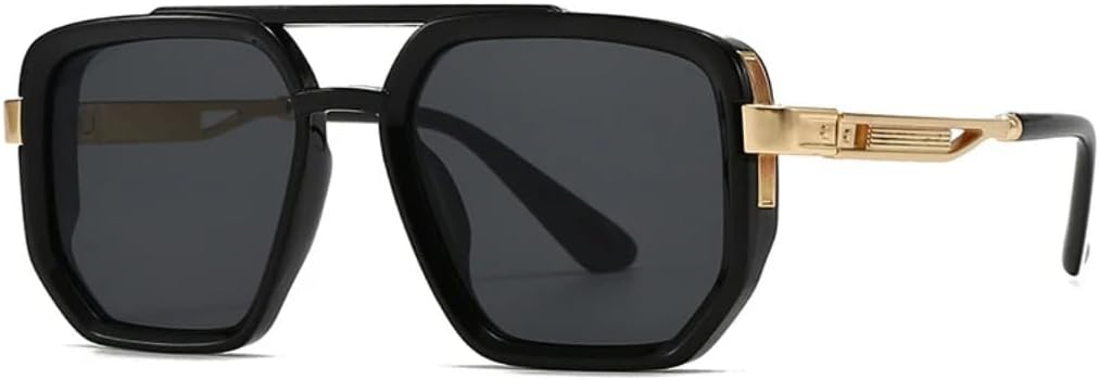 

Популярные модные солнцезащитные очки с двойной перемычкой, квадратной формы, женские, ретро, ​​с заклепками, мужские, панк, с защитой от УФ-излучения UV400 TVTBBVV, Black Golden Gray