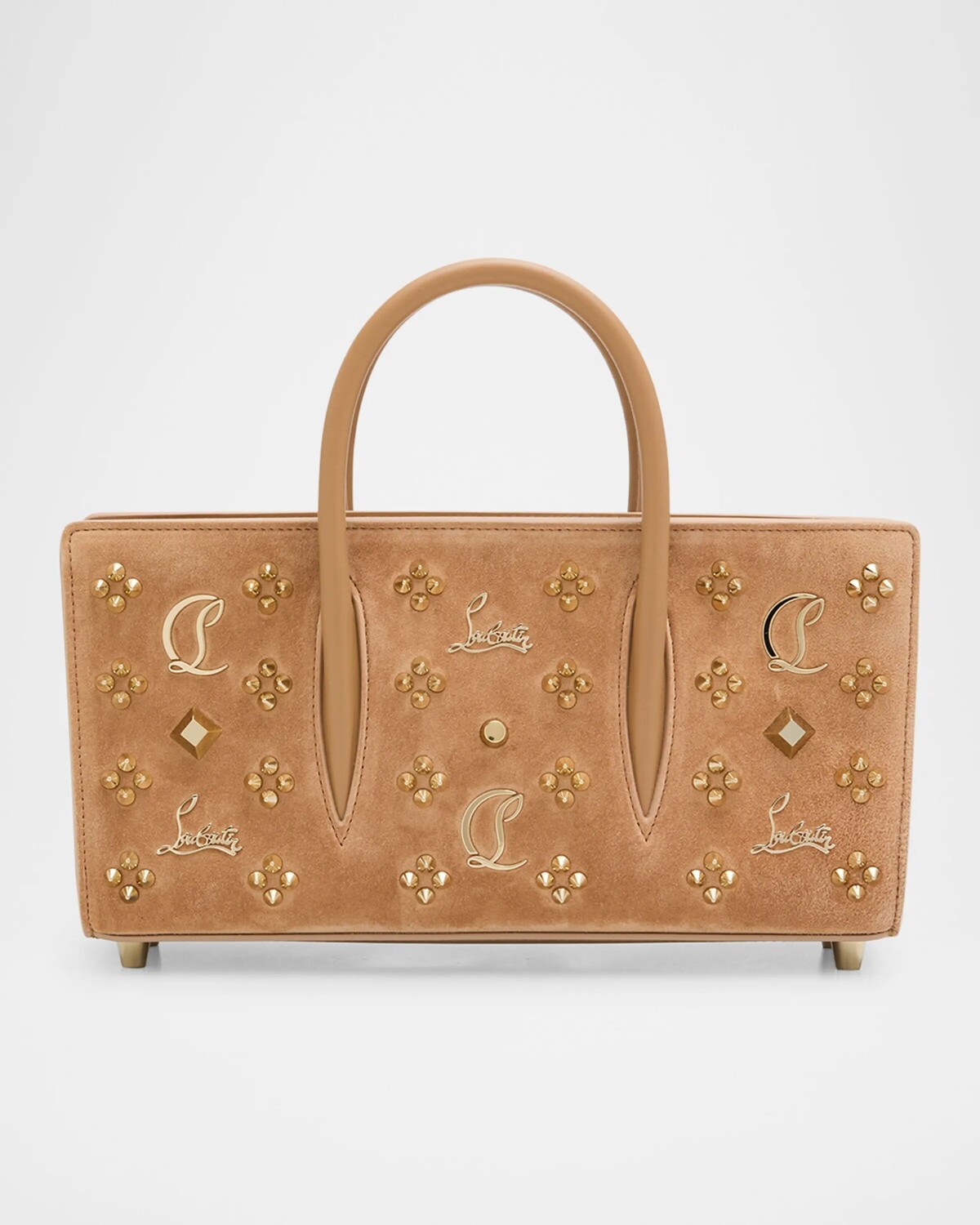 

Paloma Loubinthesky Замшевая сумка с шипами и верхней ручкой Christian Louboutin, цвет Sand