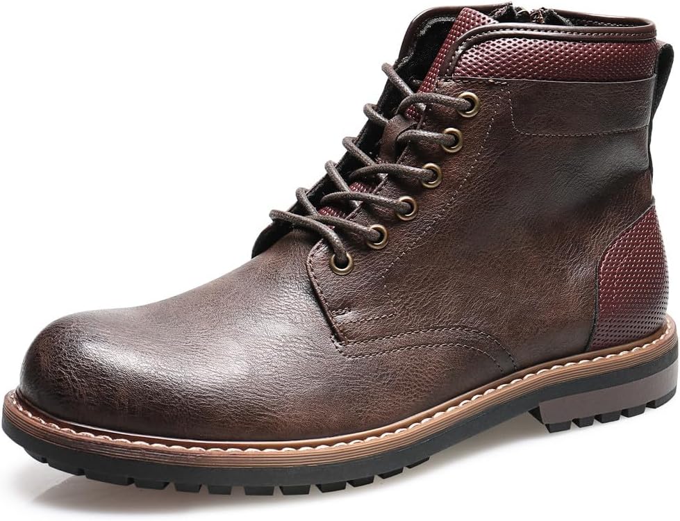 

Мужские ботинки Santimon с шнуровкой, круглый носок, боковая молния, противоскользящие повседневные походные ботинки на щиколотке, коричневый