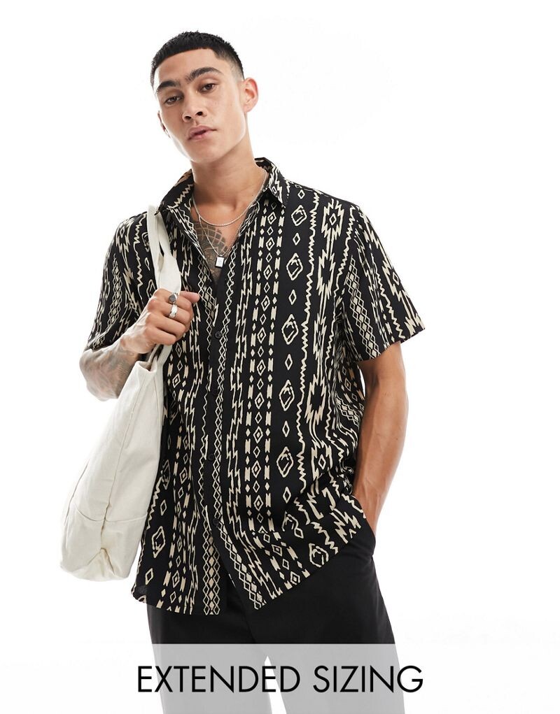 

Черная рубашка свободного кроя с принтом ASOS DESIGN Aztec