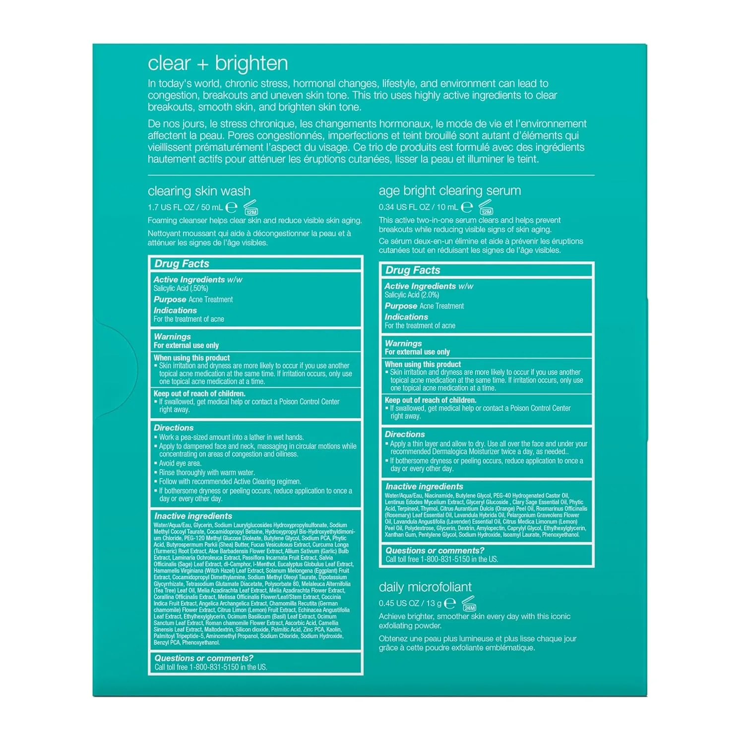 Набор для ухода за кожей лица Dermalogica Clear and Brighten Kit, состоящий из 3 этапов: очищающее средство, скраб и сыворотка., White — фото 2
