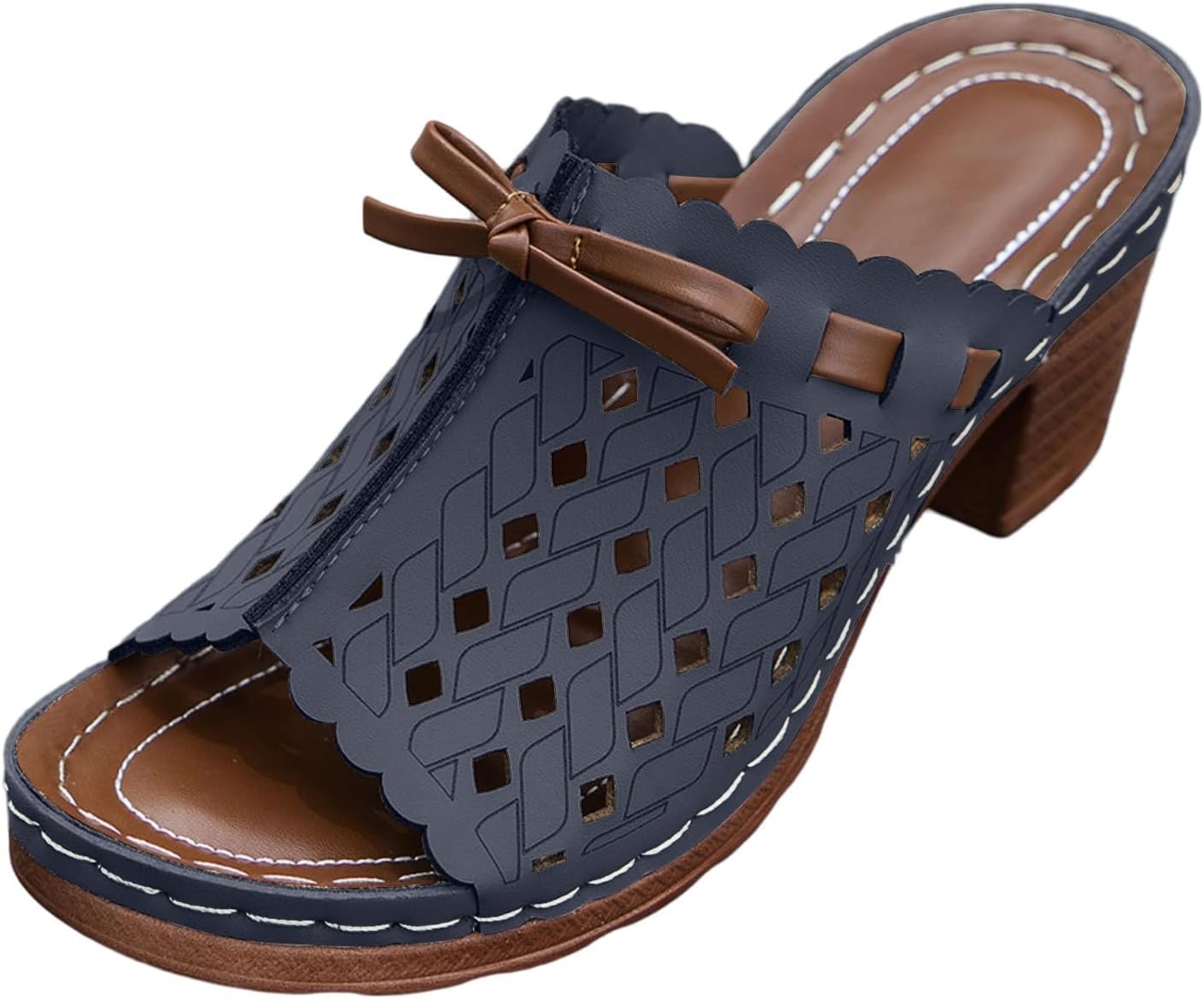 

Женские сандалии ZWRXW с поддержкой свода стопы, на танкетке, ретро, с вырезами, удобные ортопедические сандалии, без застежки, повседневные прогулочные туфли на танкетке, без задника, элегантные летние шлепанцы, темно-синий