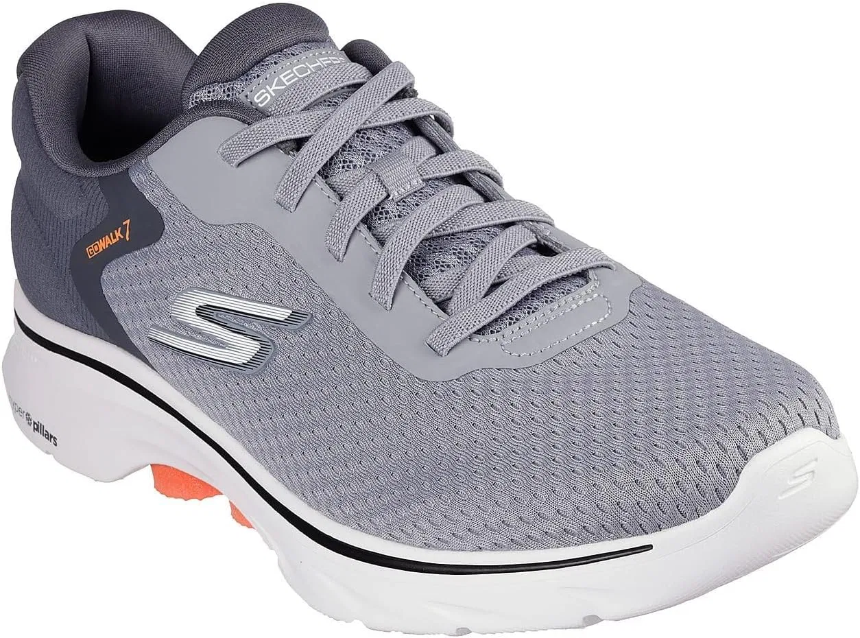 Мужские кроссовки Skechers Go Walk 7 Construction Trainers, Grey And Orange Textile Synthetic