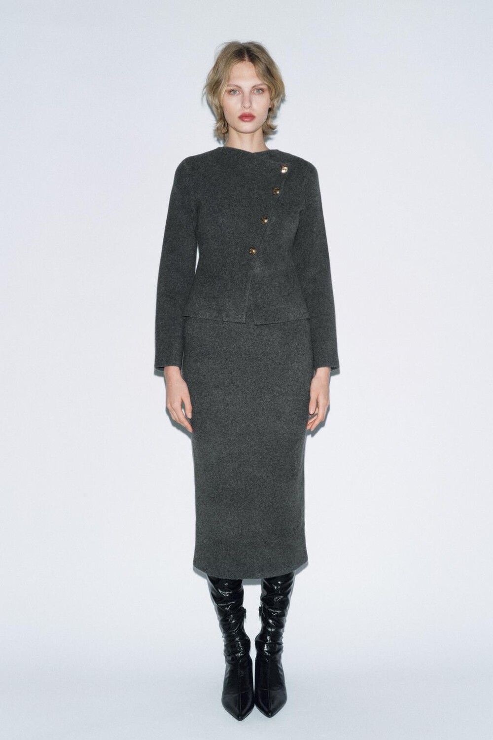 

Юбка миди однотяжной трикотажной платья ZARA, серый