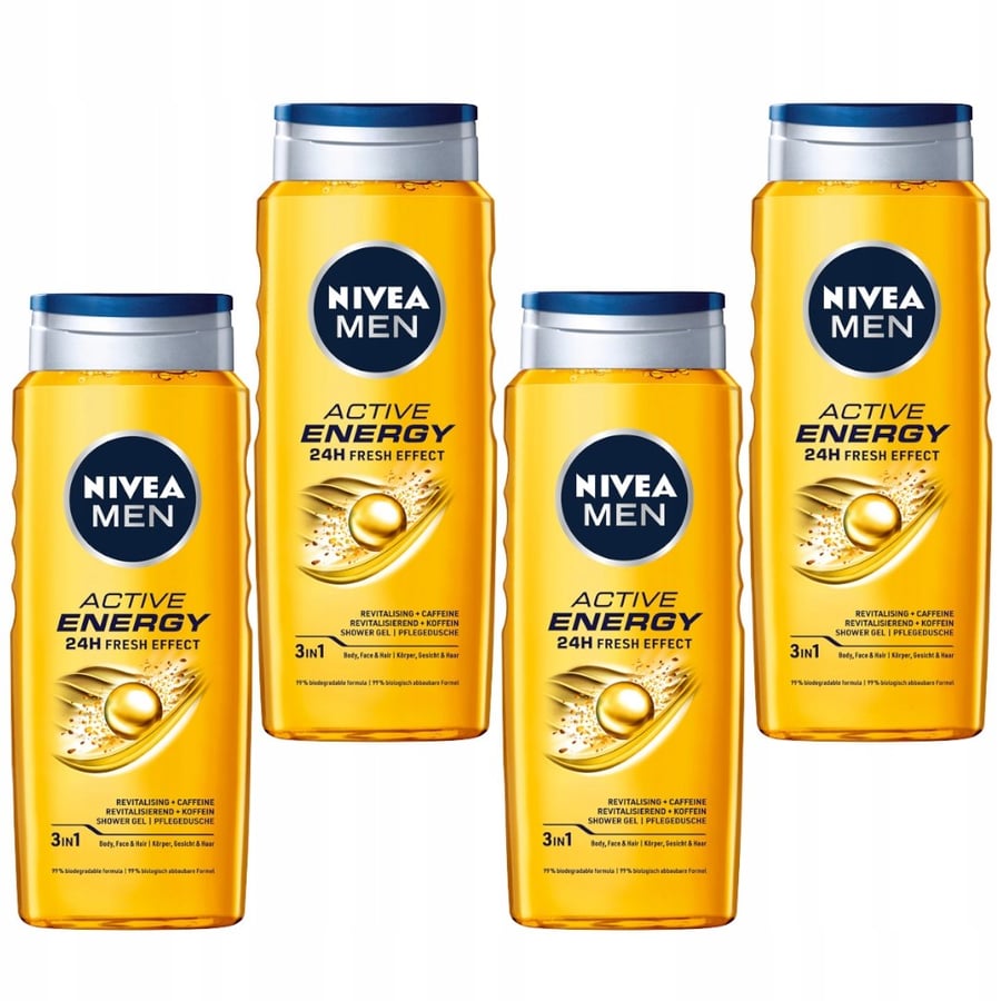 

NIVEA MEN ACTIVE ENERGY 3в1 тонизирующий гель для душа для мужчин 500 мл x4