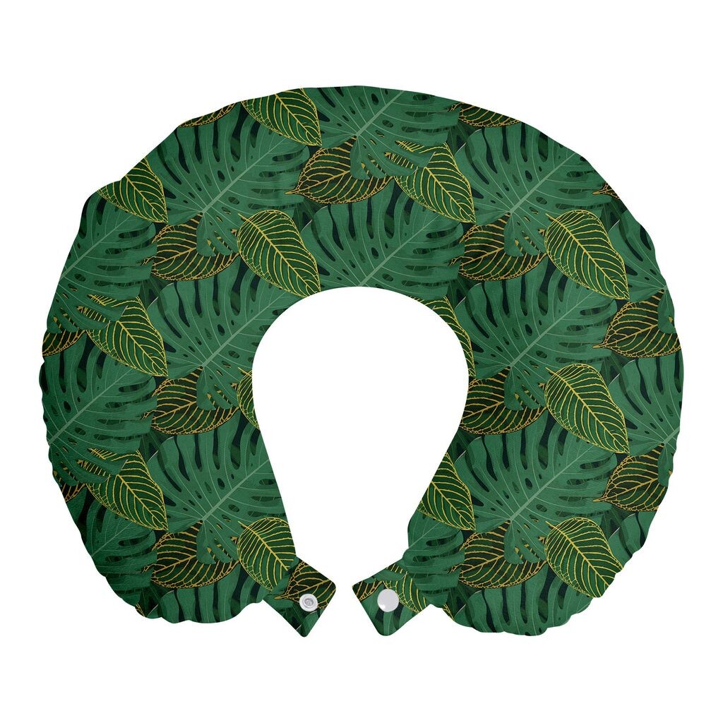 

ABAKUHAUS Leaves Travel Подушка для шеи, Monstera Exotic Tropical, Пенопластовые дорожные принадлежности для самолетов и автомобилей, 30x30 см, Hunter Green Multicolored