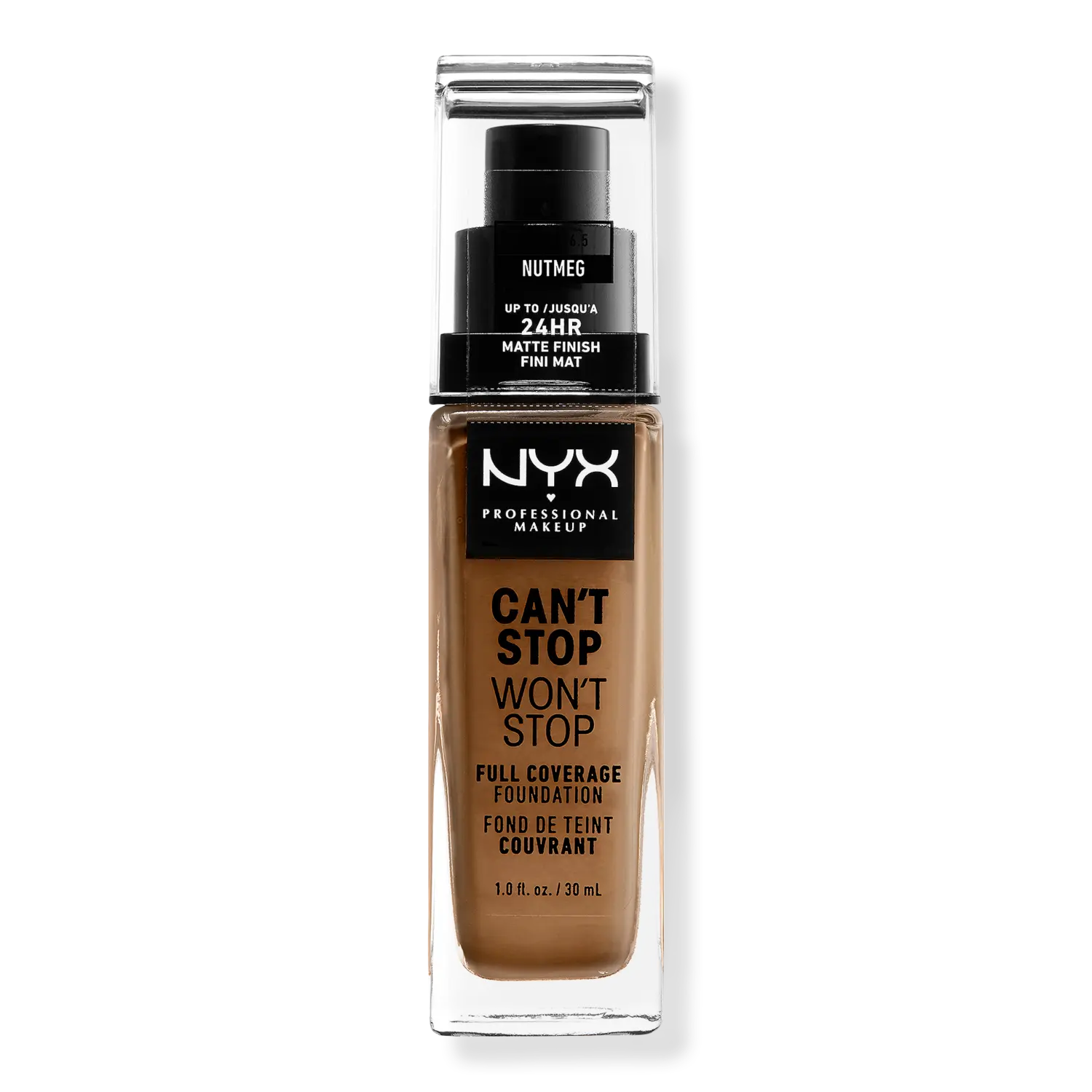

Тональная основа Can't Stop Won't Stop с матовым покрытием, обеспечивающая полное покрытие в течение 24 часов. NYX Professional Makeup, Nutmeg (medium deep w/ cool undertone)