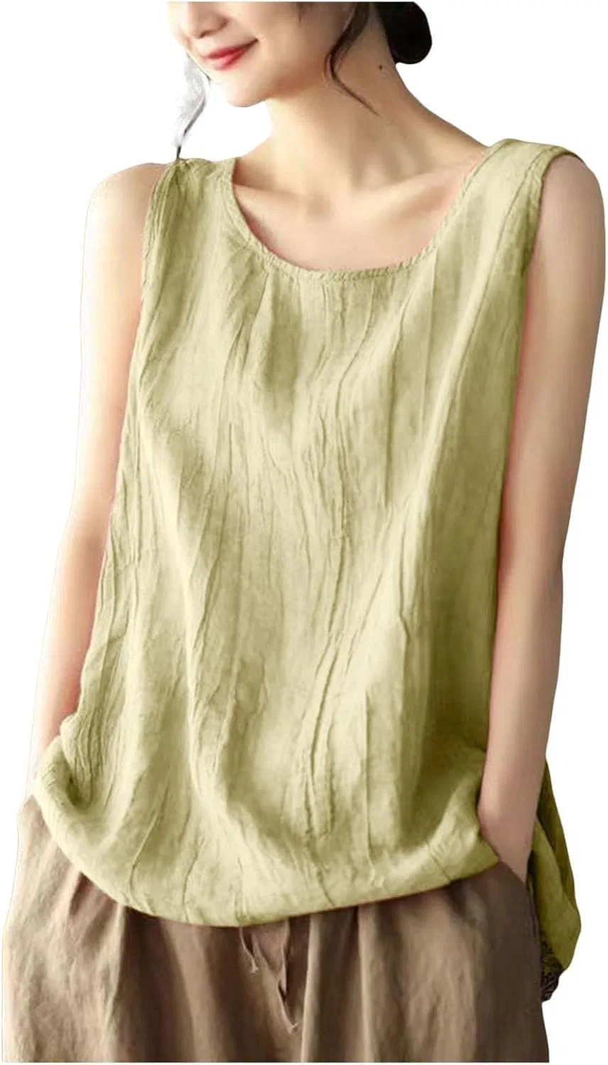 Топ Camisole, Cotton Linen, зеленый