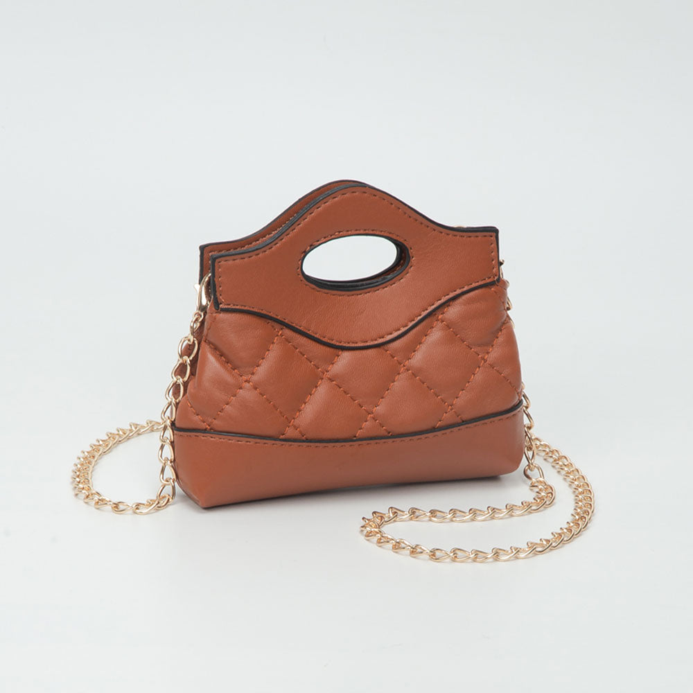 

Миниатюрная стеганая сумка через плечо из гладкой искусственной кожи FASHNZFAB, светло-коричневый