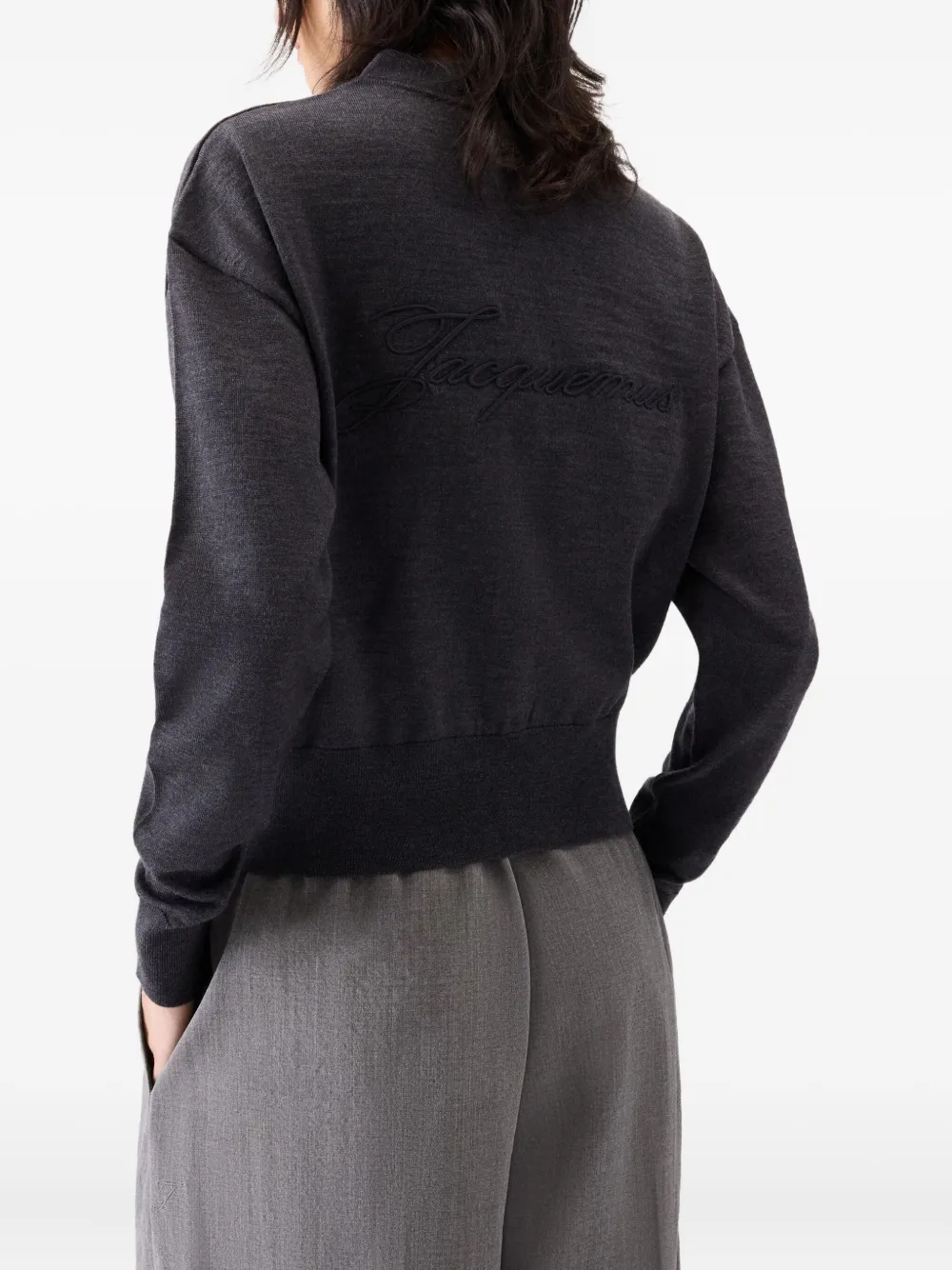 Шерстяной кардиган с V-образным вырезом JACQUEMUS, серый — фото 4
