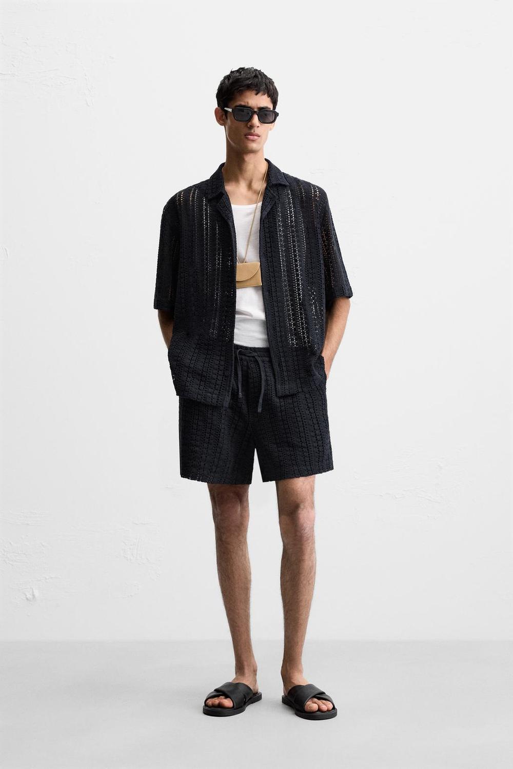 

Текстурированные шорты-бермуды крючком ZARA, темно-синий