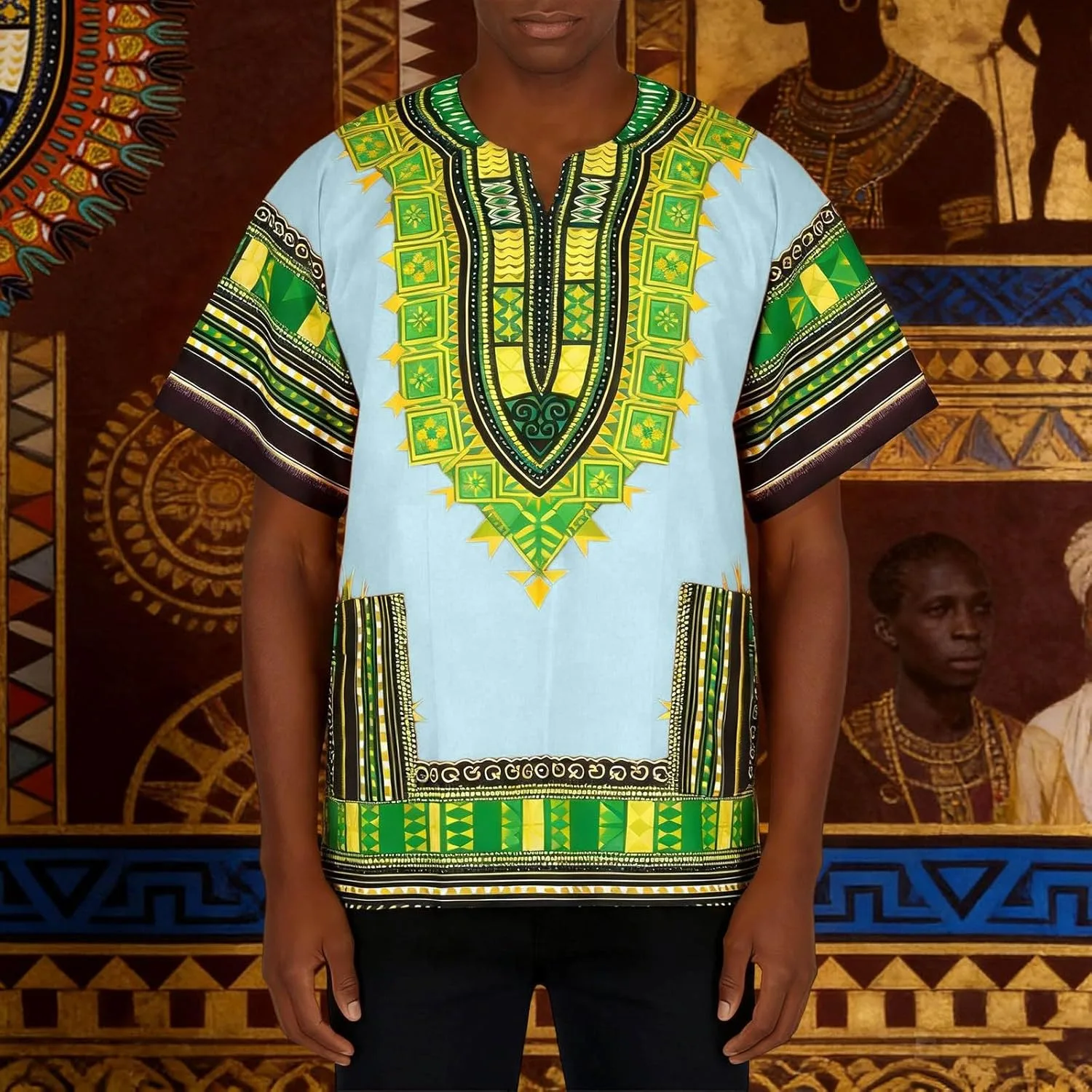 Футболка Unisex с коротким рукавом в стиле Dashiki, Plus Size — фото 3