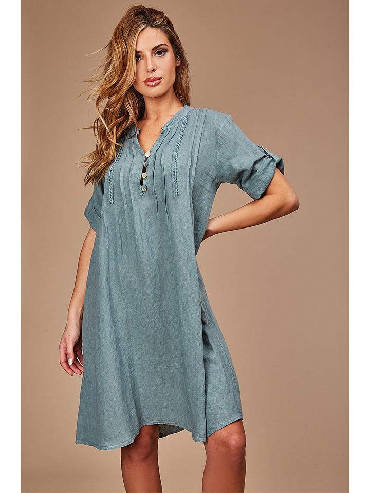 

Платье до колена 100% LIN, хаки