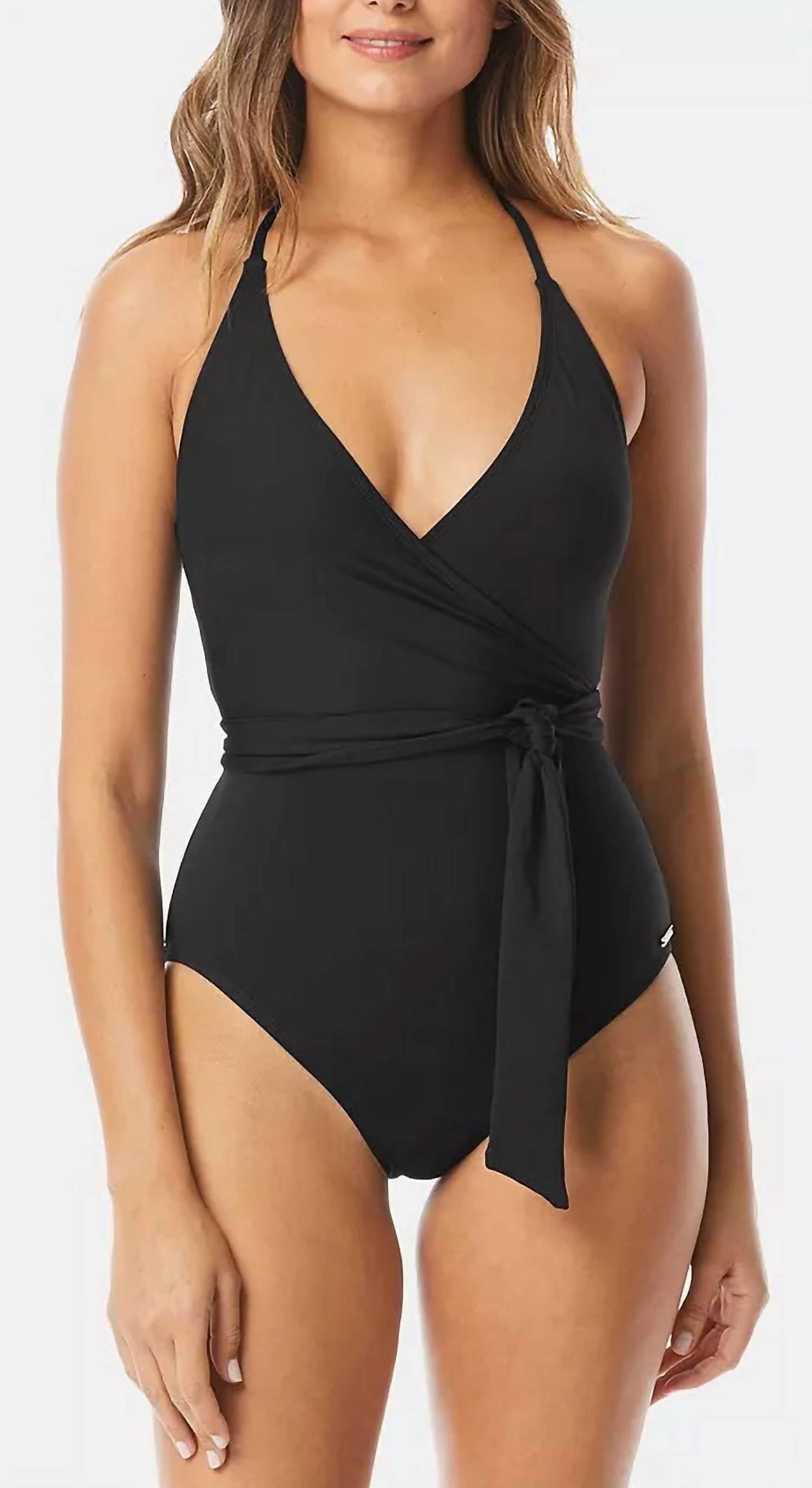 

Купальник-монокини V-Neck Halter Tie в черно-оранжевом цвете Vince Camuto
