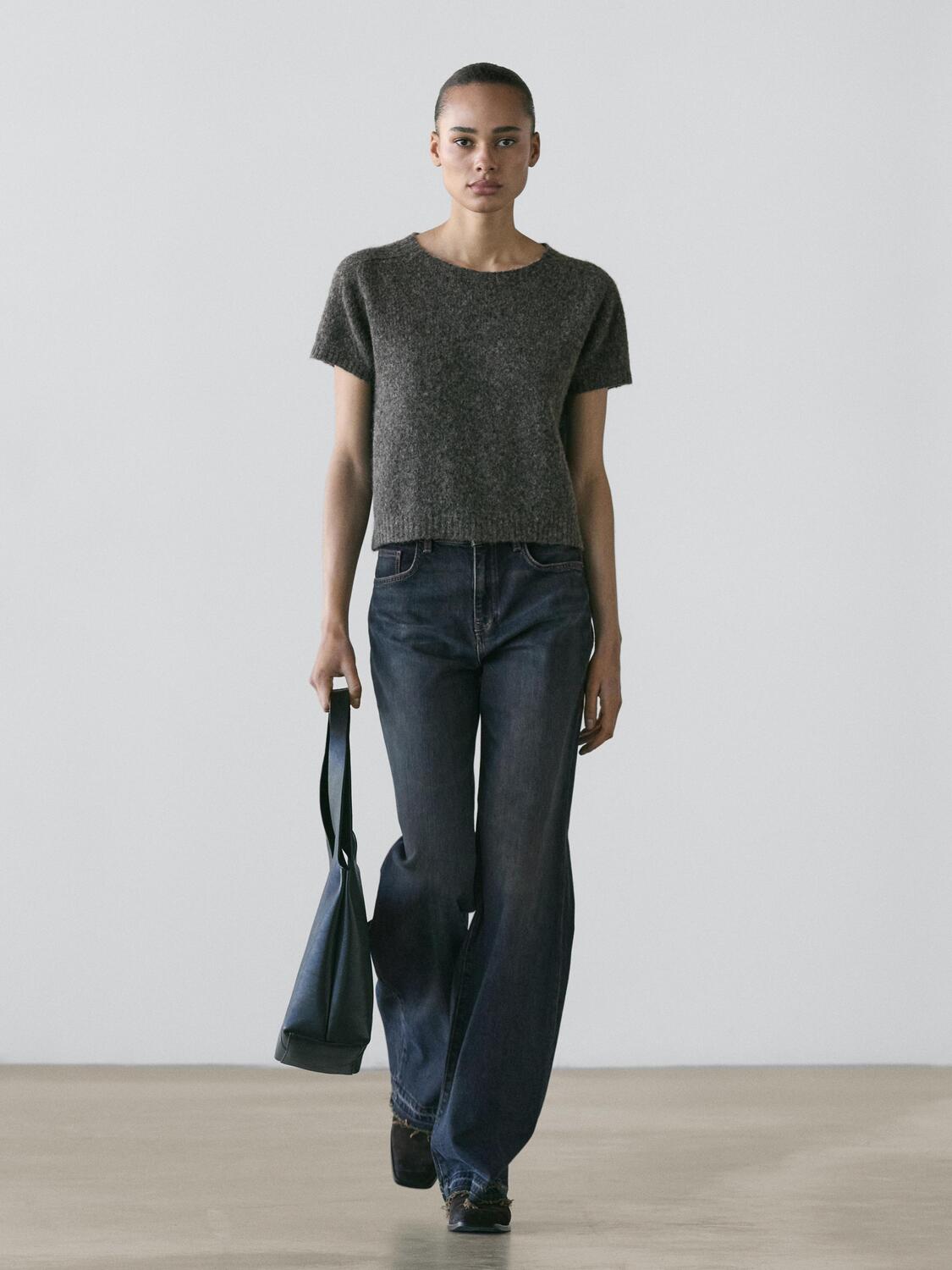 

Короткий вязаный свитер из альпаки и шерсти Massimo Dutti, medium grey