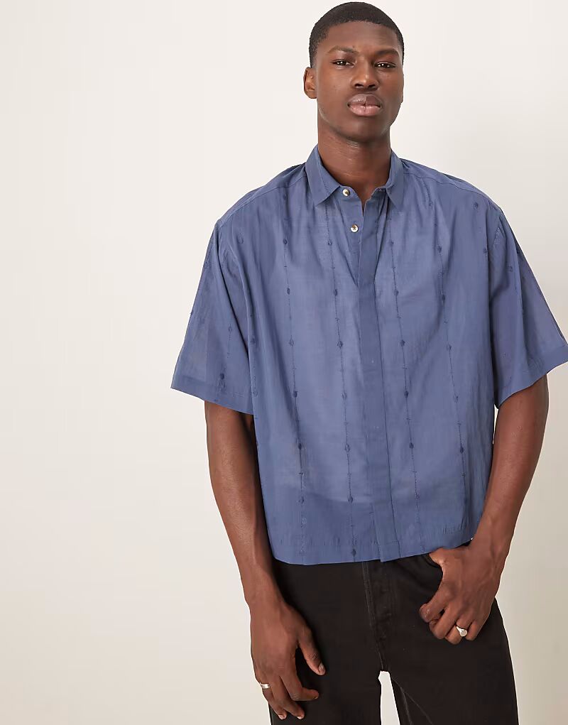 

Рубашка свободного кроя ASOS DESIGN с вышивкой темно-синего цвета