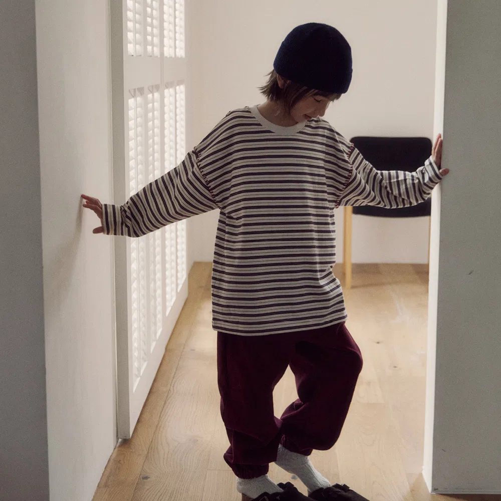 Детская полосатая футболка Mello бежевого цвета от B.Bold — фото 2