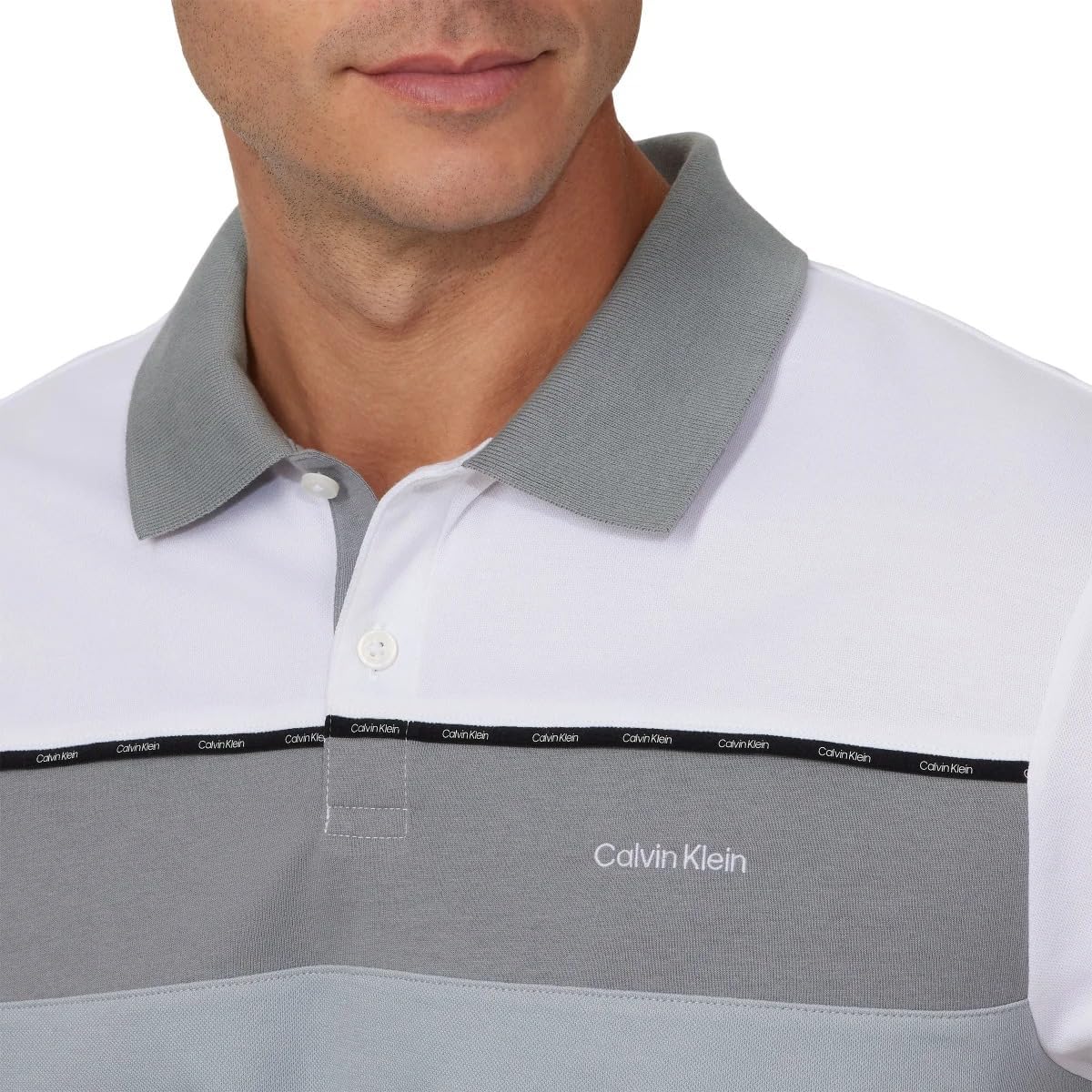 Мужская рубашка-поло Calvin Klein Classic Fit с планкой на 2 пуговицы, Gray — фото 3