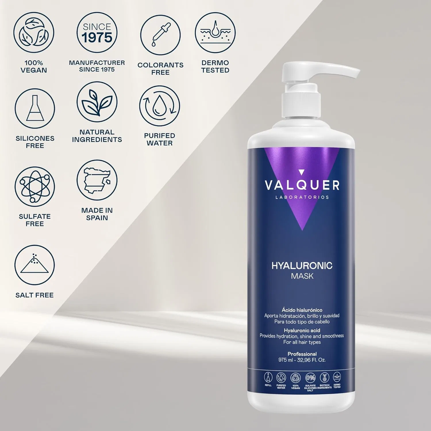 Увлажняющая маска для волос Valquer Hyaluronic с гиалуроновой кислотой, 975 мл Valquer Laboratorios — фото 2