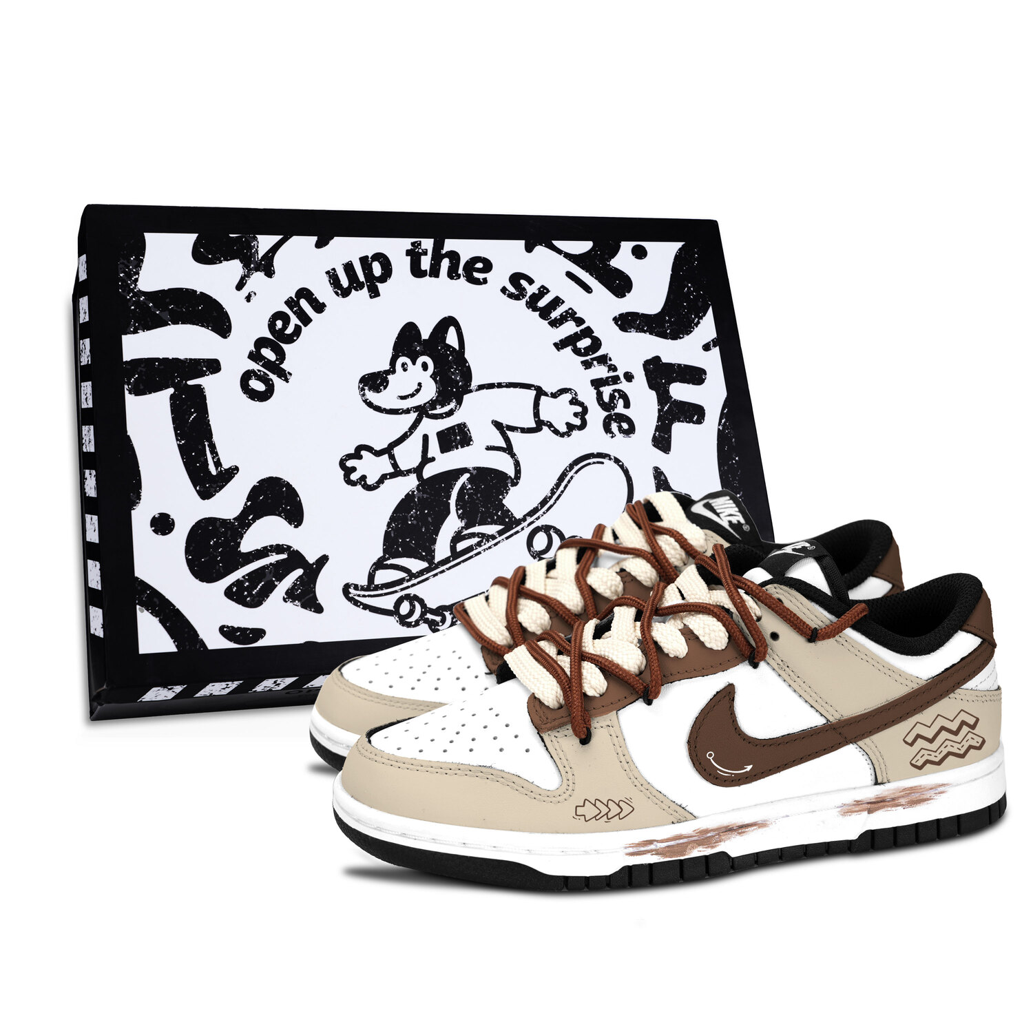 

Nike Данки черно-белые, геометрические коричневые нескользящие устойчивые к истиранию низкие скейтерские кроссовки унисекс цвета хаки, цвет Khaki