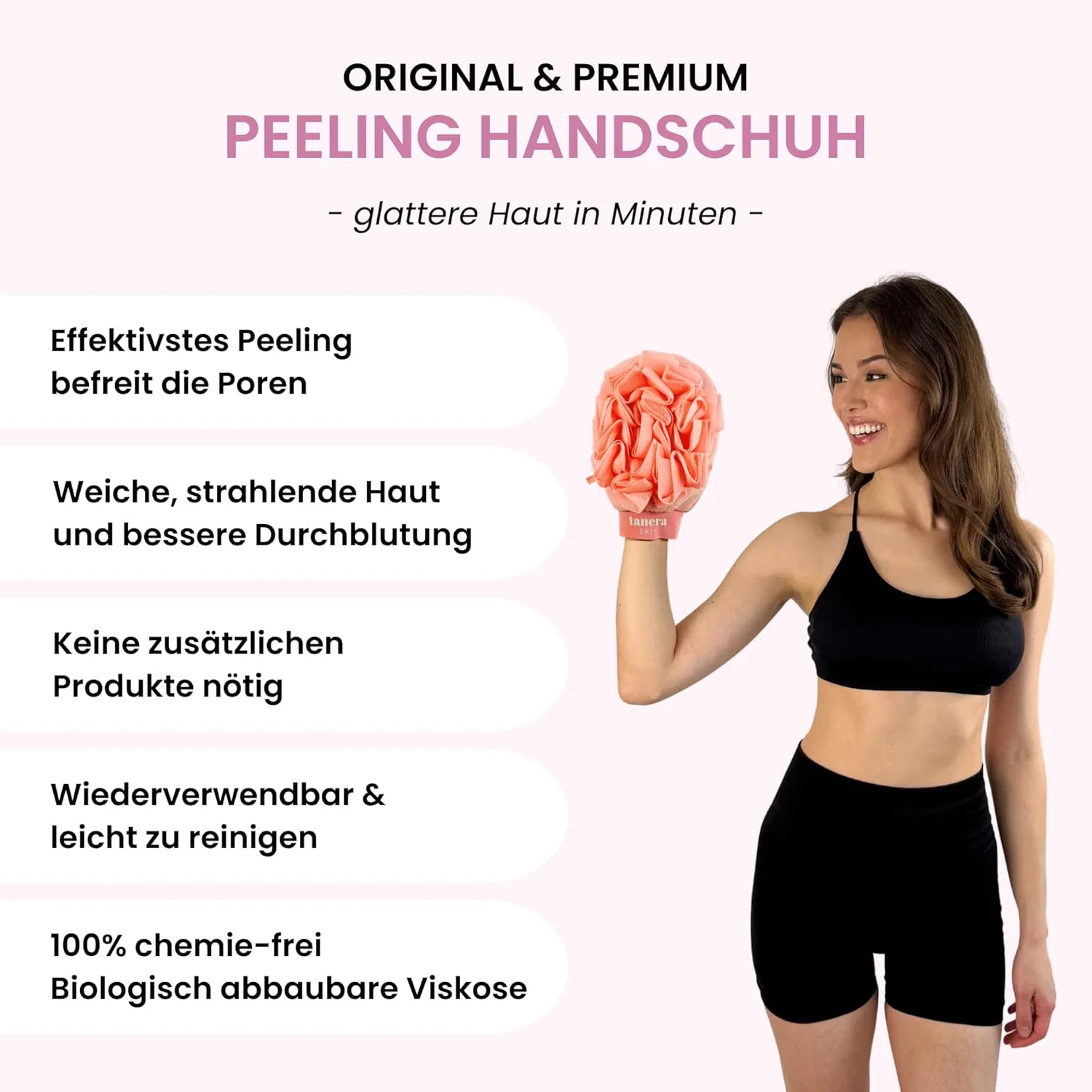 Отшелушивающая перчатка Tanera 2-в-1 для тела ‎Tanera Skin, Peach — фото 4