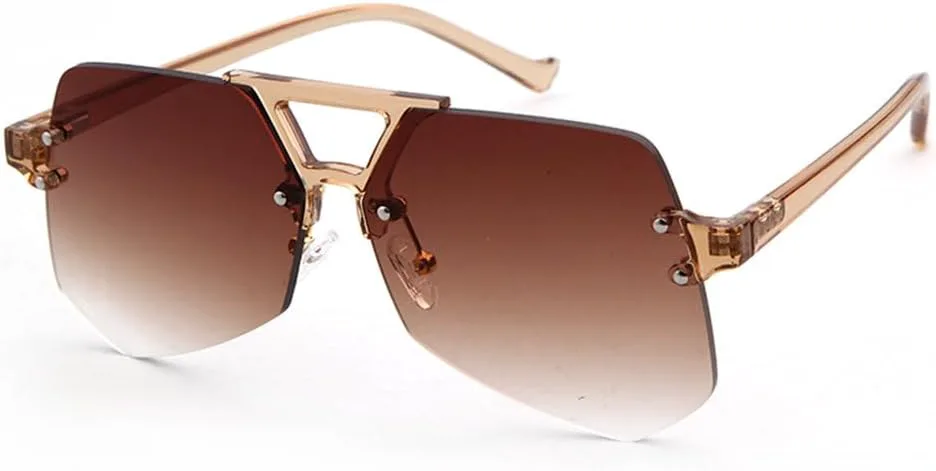 

Винтажные геометрические солнцезащитные очки без оправы для мужчин, роскошные ретро-солнцезащитные очки для женщин, очки с прозрачными линзами LVTFCO, C4 Brown