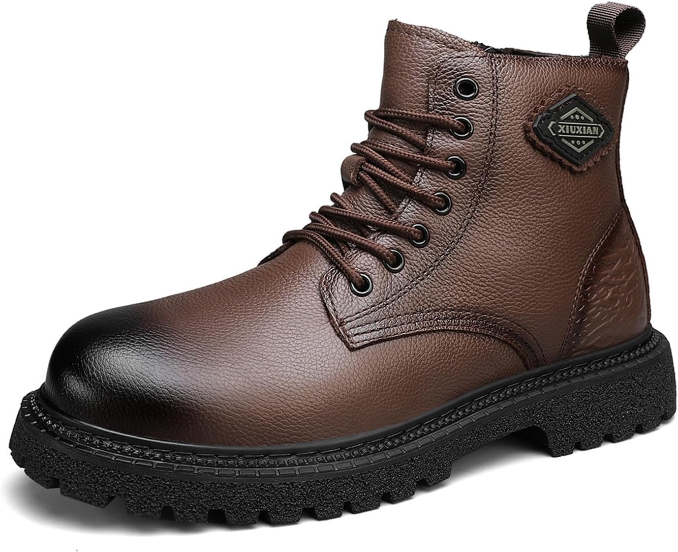 

Мужские осенне-зимние ботинки из натуральной коровьей кожи с модным дизайном, толстой подошвой, противоскользящей и на молнии Generic, коричневый