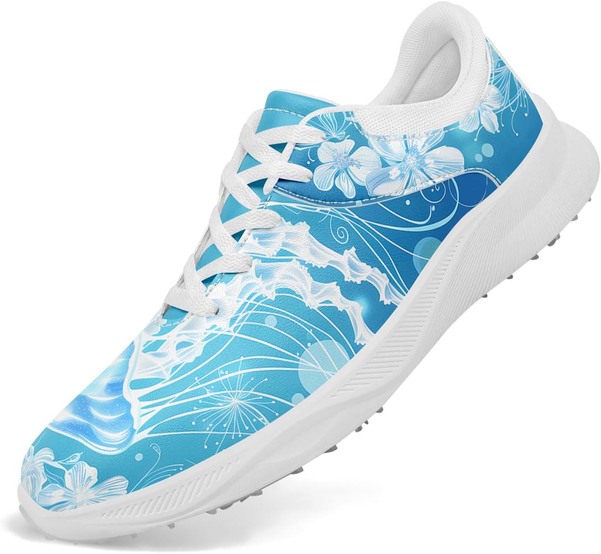 

Водонепроницаемые гольф-туфли без шипов для мужчин и женщин - с гавайским океанским принтом, легкие, дышащие и удобные для гольфа и повседневной носки Awsole, белый/синий