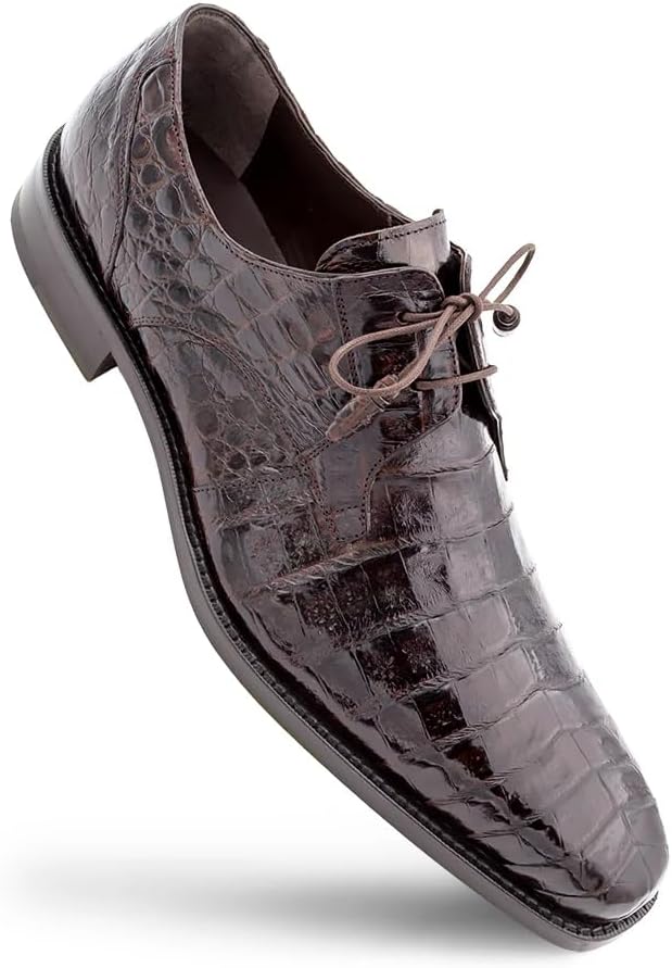 Mezlan Anderson Crocodile Lace Up - Мужские туфли-блочеры из настоящей крокодиловой кожи с простым носком и стелькой с эффектом памяти - Ручная работа в Испании, темно-коричневый — фото 2