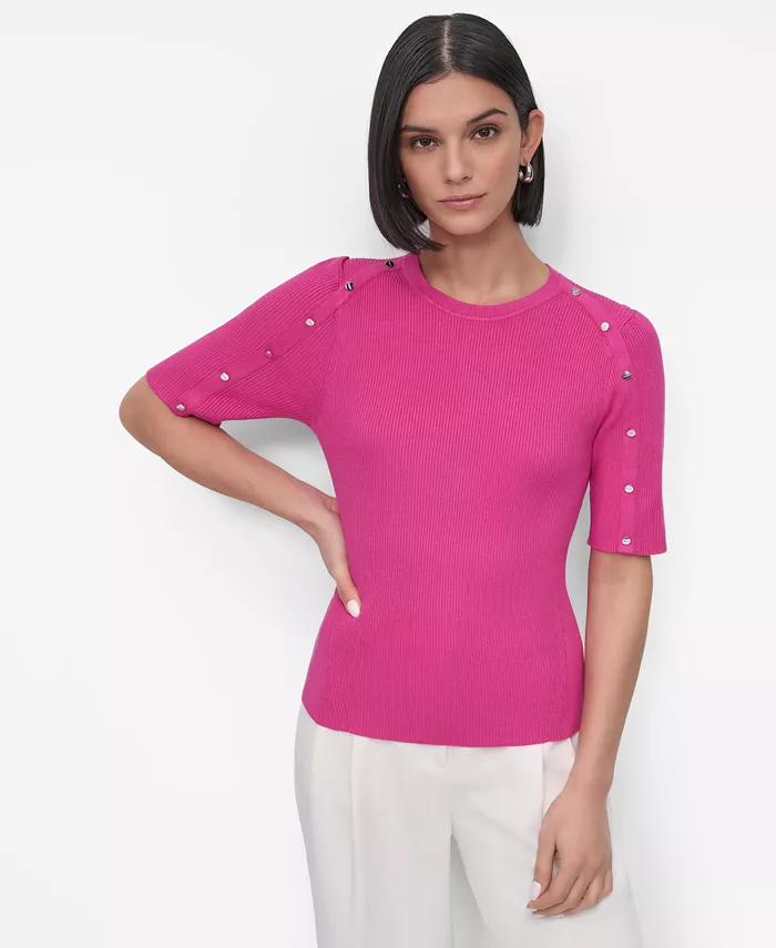 

Женский свитер с пуговицами на плечах и рукавом 3/4 DKNY, розовый