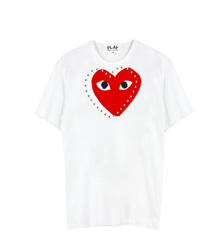 

Футболка с красным логотипом и заклепками Comme Des Garã§Ons Play, белый, Красный, Футболка с красным логотипом и заклепками Comme Des Garã§Ons Play, белый