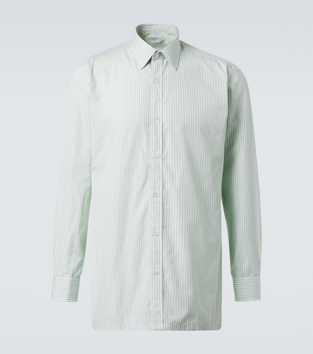 

Полосатая хлопковая поплиновая рубашка Charvet, Green White Stripe