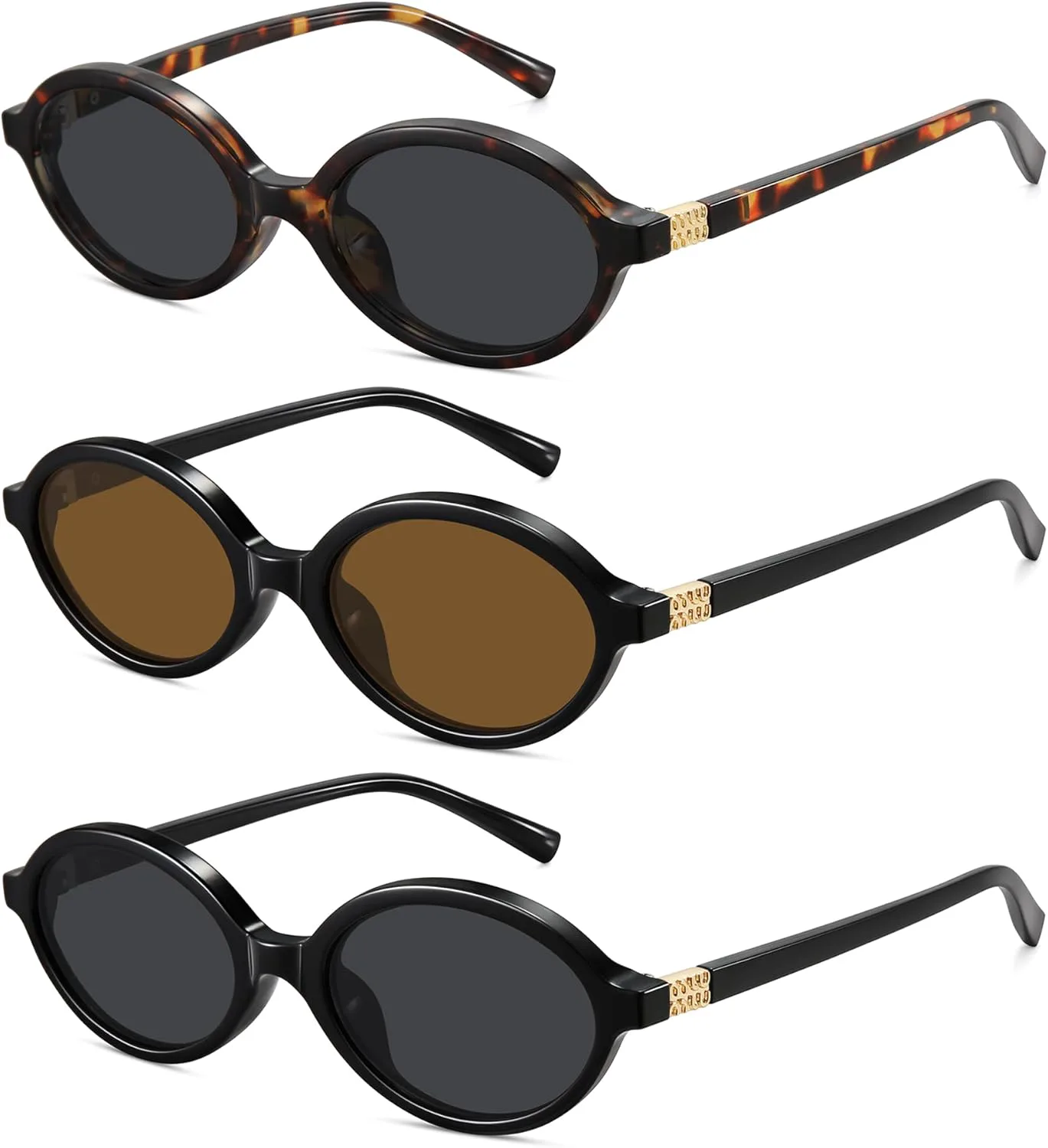 

Солнцезащитные очки WOWSUN Retro Oval для женщин, модные солнцезащитные очки с защитой UV400, 3 Pack: Black+tortoise Frame Grey Lens+black Frame Brown Lens